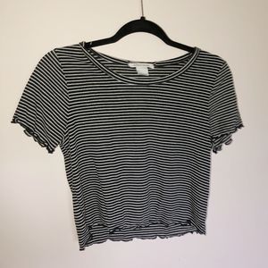 Black and White Striped Crop-Top Lettuce Edges